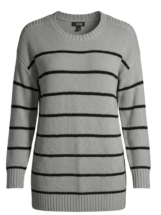 a.n.a Sweaters - a.n.a Light Gray and Black Striped Crewneck Sweater Sz 2XL NWT
